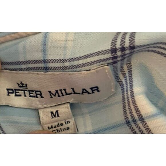 Peter Millar Blue White Plaid Long Sleeved Men's Button Down Shirt Size Medium - Picture 5 of 8